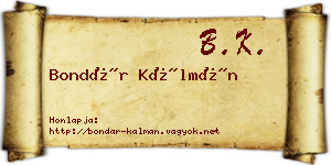 Bondár Kálmán névjegykártya